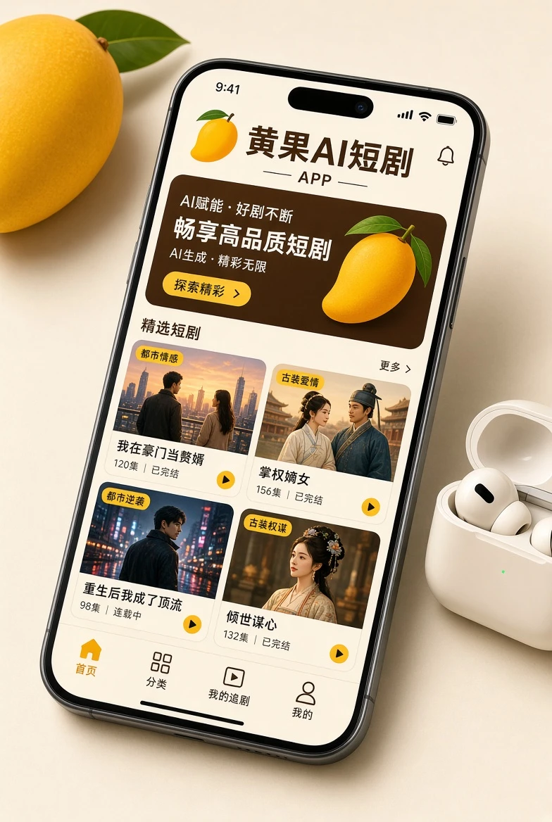 黄果AI短剧APP移动界面
